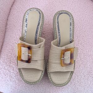 Elegant Beige Buckle Mules